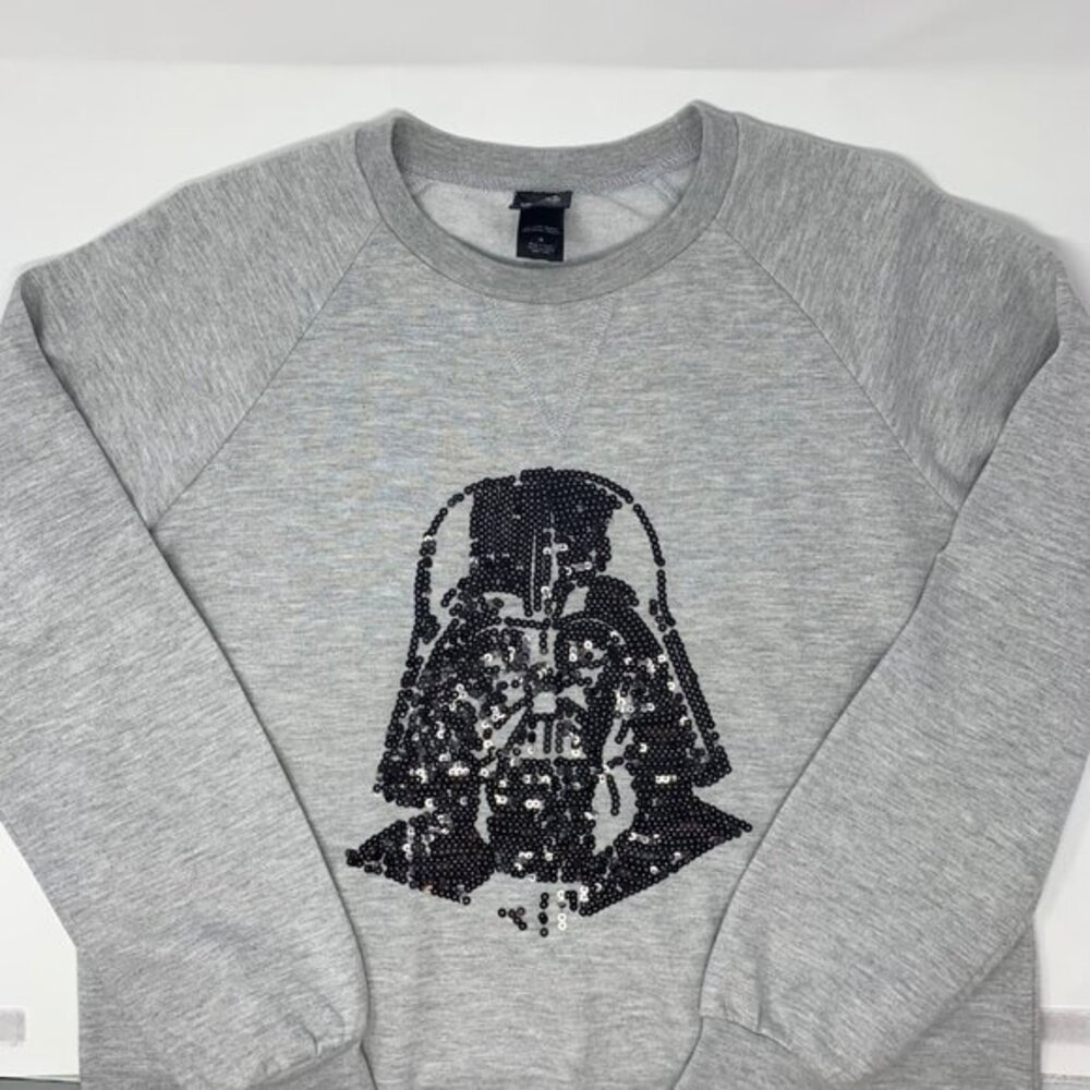 Disney Star Wars Black Sequin Darth‎ Vader Grey Women's Sweatshirt Size Medium
